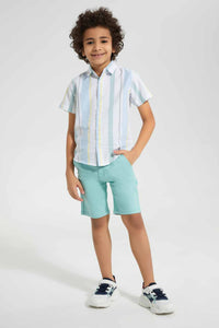 Redtag-White-Oxford-Stripe-Short-Sleeve-Casual-Shirts-Boys-2 to 8 Years