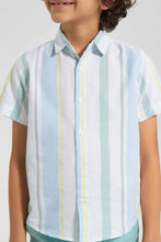 Load image into Gallery viewer, Redtag-White-Oxford-Stripe-Short-Sleeve-Casual-Shirts-Boys-2 to 8 Years
