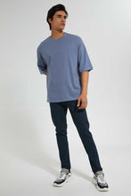 تنزيل الصورة على معرض الصور، Redtag-Blue-Solid-T-Shirt-With-Scoop-Heim-Plain-Men&#39;s-
