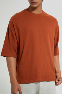 Redtag-Rust-Solid-T-Shirt-With-Scoop-Heim-Plain-Men's-