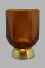 Load image into Gallery viewer, Redtag-Gold-Ribbed-Glass-Vase-With-Gold-Metal-Base-Platter-Home-Decor-
