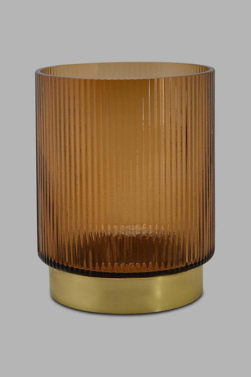 Redtag-Gold-Ribbed-Glass-Candle-Holder-With-Gold-Metal-Vase-Platter-Home-Decor-