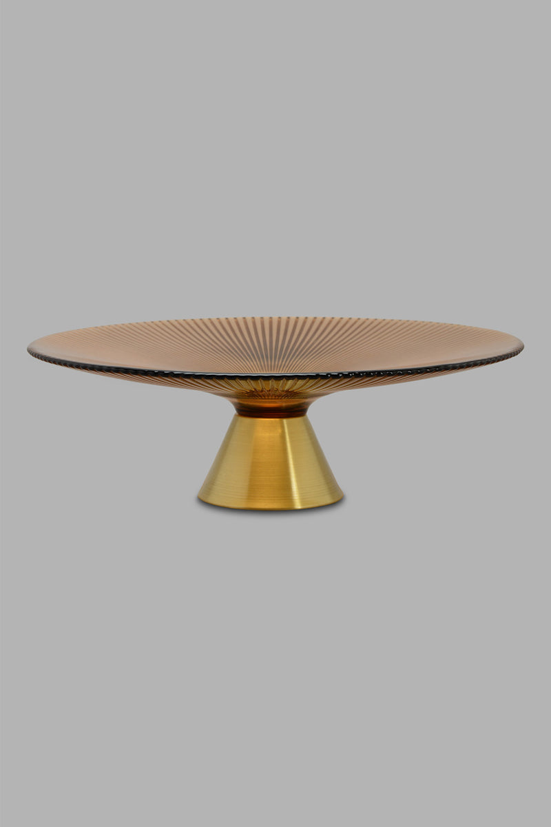 Redtag-Gold-Ribbed-Glass-Platter-With-Gold-Metal-Vase-Platter-Home-Decor-