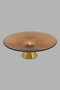 Redtag-Gold-Ribbed-Glass-Platter-With-Gold-Metal-Vase-Platter-Home-Decor-