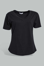 Load image into Gallery viewer, Redtag-Black-Organic-V-Neck-T-Shirt-Plain-Women&#39;s-
