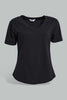 Redtag-Black-Organic-V-Neck-T-Shirt-Plain-Women's-