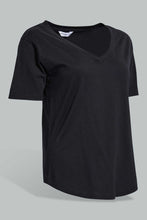 Load image into Gallery viewer, Redtag-Black-Organic-V-Neck-T-Shirt-Plain-Women&#39;s-
