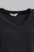 Load image into Gallery viewer, Redtag-Black-Organic-V-Neck-T-Shirt-Plain-Women&#39;s-
