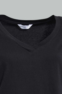 Redtag-Black-Organic-V-Neck-T-Shirt-Plain-Women's-