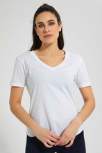 Load image into Gallery viewer, Redtag-White-Organic-V-Neck-T-Shirt-Plain-Women&#39;s-
