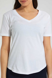 Redtag-White-Organic-V-Neck-T-Shirt-Plain-Women's-