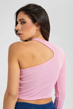 Load image into Gallery viewer, Redtag-Pink-Asymmetric-Neck-Long-Sleeves-Top-Plain-Women&#39;s-
