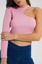 Load image into Gallery viewer, Redtag-Pink-Asymmetric-Neck-Long-Sleeves-Top-Plain-Women&#39;s-
