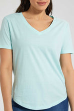 Load image into Gallery viewer, Redtag-Mint-Organic-V-Neck-T-Shirt-Plain-Women&#39;s-
