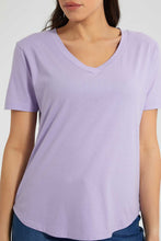 Load image into Gallery viewer, Redtag-Purple-Organic-V-Neck-T-Shirt-Plain-Women&#39;s-
