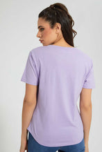 Load image into Gallery viewer, Redtag-Purple-Organic-V-Neck-T-Shirt-Plain-Women&#39;s-
