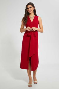 Redtag-Red-Belted-Midi-Dress-Dresses-Women's-