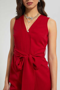 Redtag-Red-Belted-Midi-Dress-Dresses-Women's-