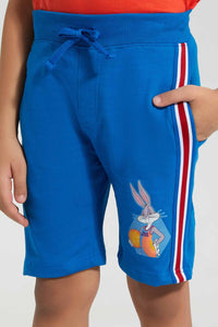 Redtag-Blue-Bugs-Bunny-Elasticacated-Waist-Short-Active-Shorts-Boys-2 to 8 Years