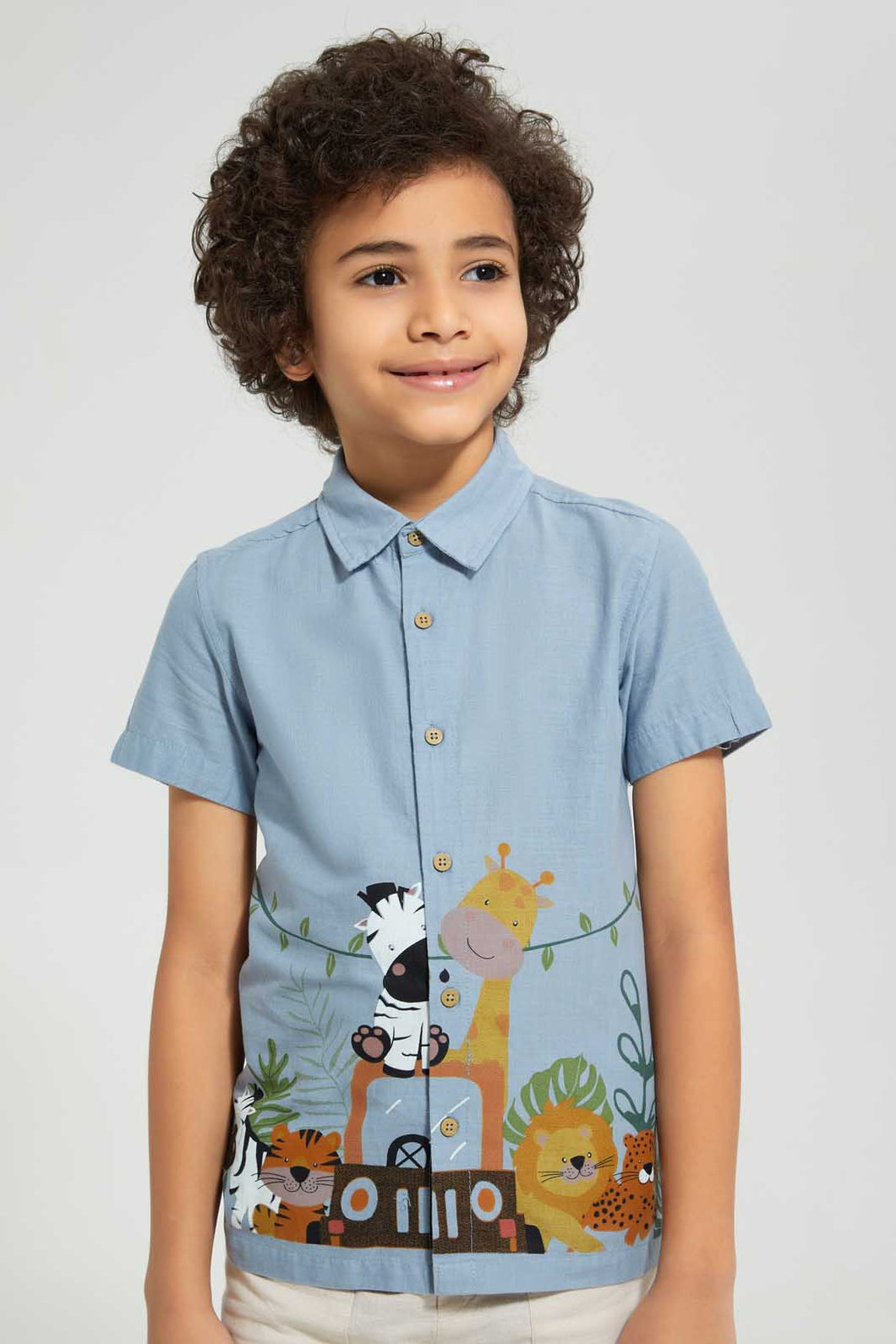 Redtag-Blue-Tropical-Print-Shirt-Casual-Shirts-Boys-2 to 8 Years