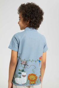 Redtag-Blue-Tropical-Print-Shirt-Casual-Shirts-Boys-2 to 8 Years