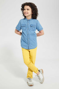 Redtag-Light-Blue-Denim-Mandarin-Shirt-Casual-Shirts-Boys-2 to 8 Years