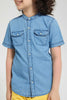 Redtag-Light-Blue-Denim-Mandarin-Shirt-Casual-Shirts-Boys-2 to 8 Years