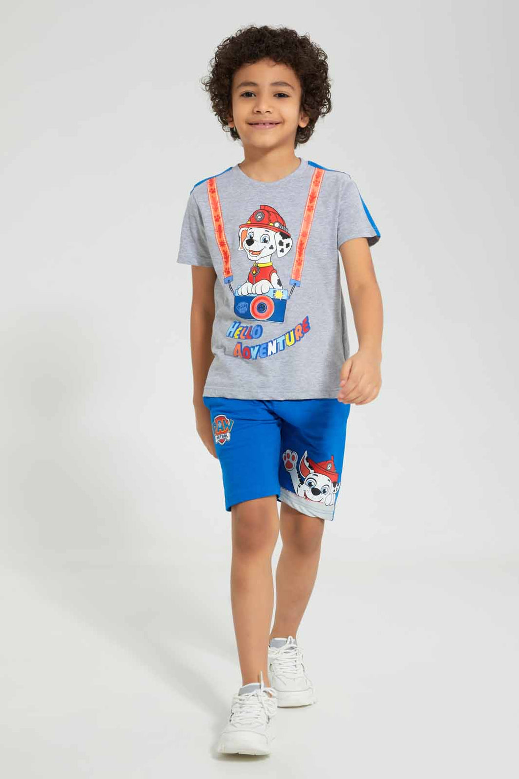 Redtag-Grey-Paw-Patrol-T-Shirt-Sand-Short-Set-Sets-Boys-2 to 8 Years