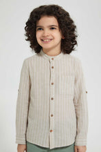 Load image into Gallery viewer, Redtag-Stone-Stripe-Cotton-Oversize-Slub-Shirt-Casual-Shirts-Boys-2 to 8 Years
