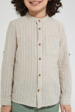 Load image into Gallery viewer, Redtag-Stone-Stripe-Cotton-Oversize-Slub-Shirt-Casual-Shirts-Boys-2 to 8 Years
