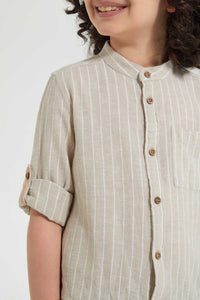 Redtag-Stone-Stripe-Cotton-Oversize-Slub-Shirt-Casual-Shirts-Boys-2 to 8 Years