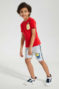 Redtag-Grey-Minion-Elasticated-Waist-Short-Active-Shorts-Boys-2 to 8 Years