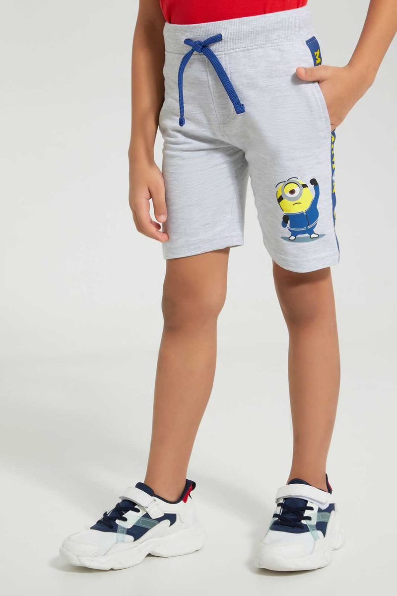 Redtag-Grey-Minion-Elasticated-Waist-Short-Active-Shorts-Boys-2 to 8 Years