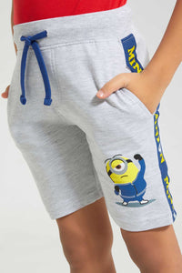 Redtag-Grey-Minion-Elasticated-Waist-Short-Active-Shorts-Boys-2 to 8 Years