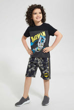 تنزيل الصورة على معرض الصور، Redtag-Black-Batman-T-Shirt-And-Short-Set-Sets-Boys-2 to 8 Years
