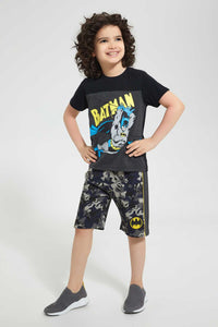 Redtag-Black-Batman-T-Shirt-And-Short-Set-Sets-Boys-2 to 8 Years