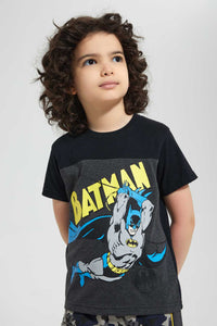 Redtag-Black-Batman-T-Shirt-And-Short-Set-Sets-Boys-2 to 8 Years