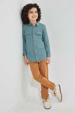 Load image into Gallery viewer, Redtag-Mint-Stripe-Cotton-Oversize-Slub-Shirt-Casual-Shirts-Boys-2 to 8 Years
