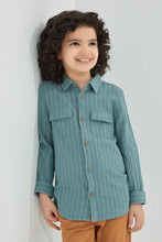 Load image into Gallery viewer, Redtag-Mint-Stripe-Cotton-Oversize-Slub-Shirt-Casual-Shirts-Boys-2 to 8 Years
