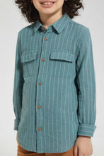 Load image into Gallery viewer, Redtag-Mint-Stripe-Cotton-Oversize-Slub-Shirt-Casual-Shirts-Boys-2 to 8 Years
