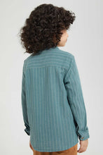 Load image into Gallery viewer, Redtag-Mint-Stripe-Cotton-Oversize-Slub-Shirt-Casual-Shirts-Boys-2 to 8 Years
