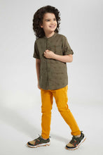 تنزيل الصورة على معرض الصور، Redtag-Olive-Print-Ss-Mandarin-Collar-Casual-Shirts-Boys-2 to 8 Years
