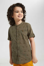 تنزيل الصورة على معرض الصور، Redtag-Olive-Print-Ss-Mandarin-Collar-Casual-Shirts-Boys-2 to 8 Years
