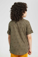 تنزيل الصورة على معرض الصور، Redtag-Olive-Print-Ss-Mandarin-Collar-Casual-Shirts-Boys-2 to 8 Years
