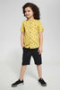 Redtag-Yellow-Print-Ss-Mandarin-Collar-Casual-Shirts-Boys-2 to 8 Years