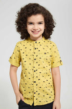 Load image into Gallery viewer, Redtag-Yellow-Print-Ss-Mandarin-Collar-Casual-Shirts-Boys-2 to 8 Years
