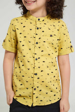 Load image into Gallery viewer, Redtag-Yellow-Print-Ss-Mandarin-Collar-Casual-Shirts-Boys-2 to 8 Years
