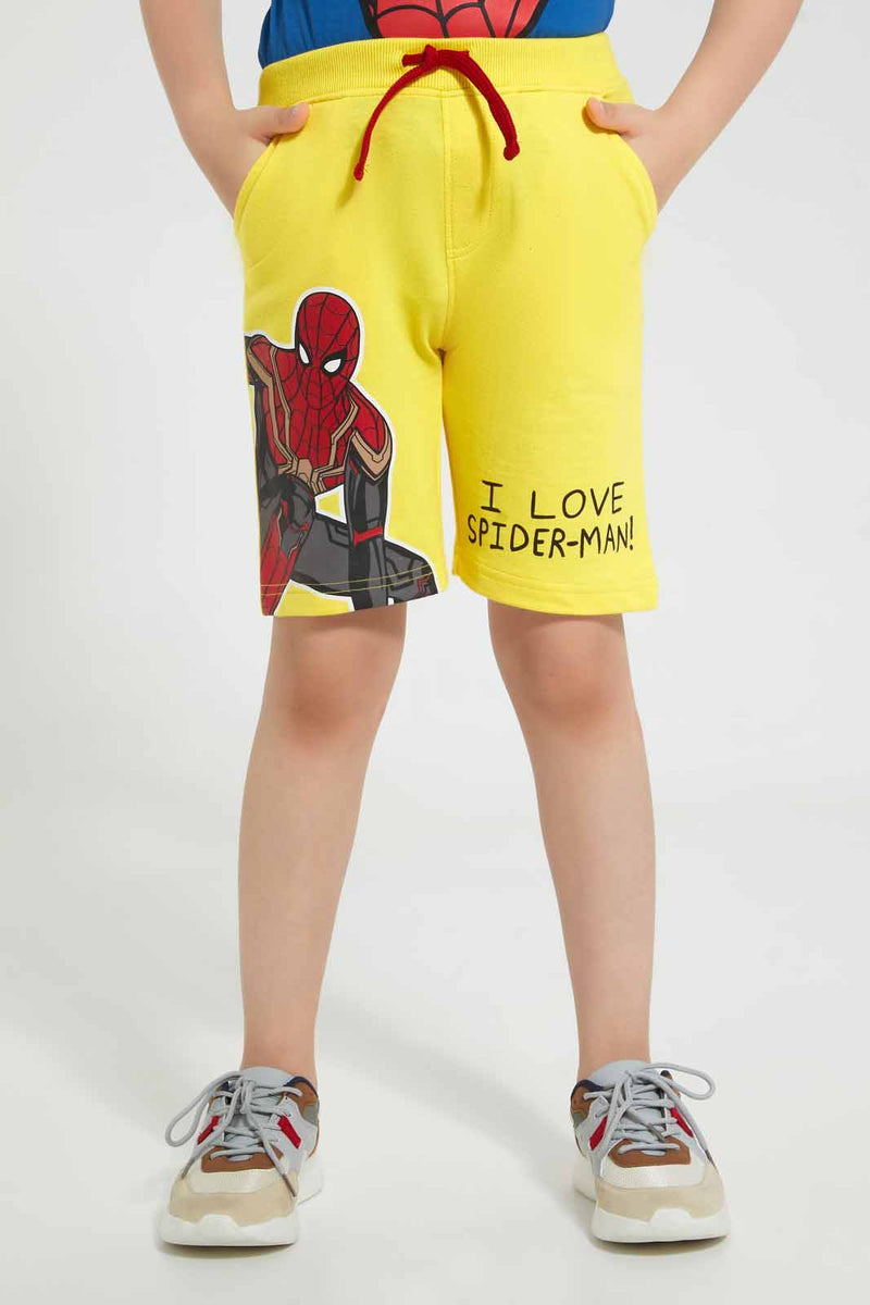 Redtag-Yellow-Spiderman-Short-Active-Shorts-Boys-2 to 8 Years