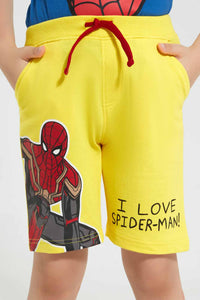 Redtag-Yellow-Spiderman-Short-Active-Shorts-Boys-2 to 8 Years