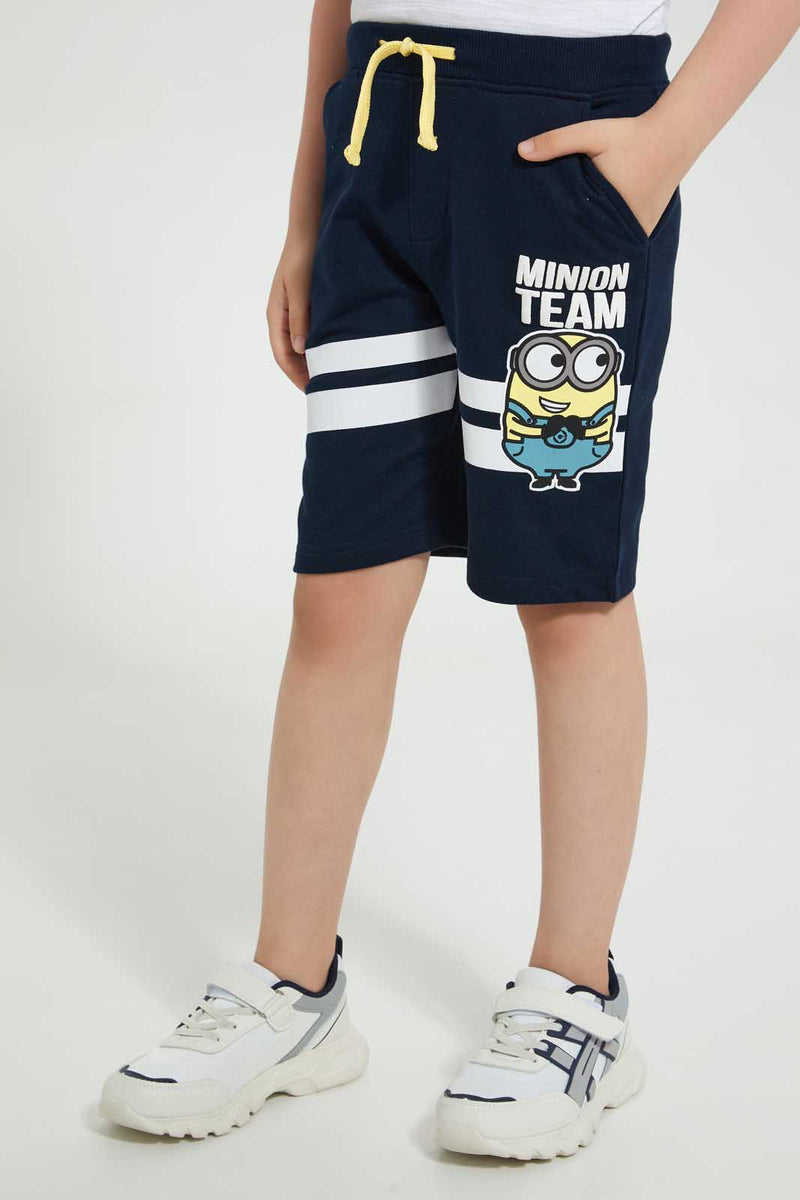 Redtag-Navy-Minions-Short-Active-Shorts-Boys-2 to 8 Years